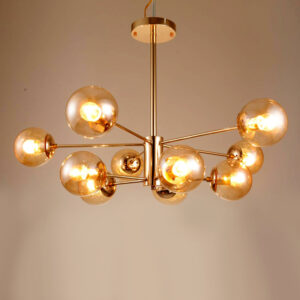 Modern Semi Flush Mount Ceiling Light Fixture 10-Light Sputnik Gold Chandelier with Glass Globe Mid Century Ceiling Lighting for Dinning Room Farmhouse Kitchen Bedroom Living Room 1050/5+5-ELSEWEDY