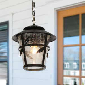 Outdoor E27 Pendant Light, Outdoor Hanging Lights in Rustic Bronze Finish with Crack Glass Design, Waterproof Exterior Hanging Lantern Outdoor Chandelier for Gazebo, Porch, Patio, Hallway, Entryway 1050-1H-ELSEWEDY