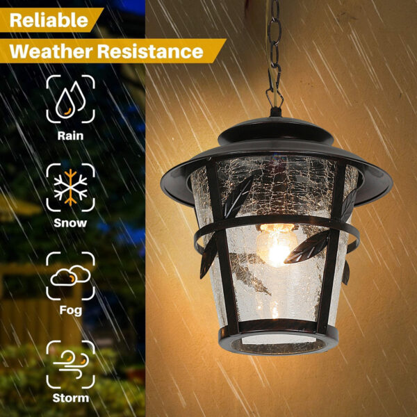 Outdoor E27 Pendant Light, Outdoor Hanging Lights in Rustic Bronze Finish with Crack Glass Design, Waterproof Exterior Hanging Lantern Outdoor Chandelier for Gazebo, Porch, Patio, Hallway, Entryway 1050-1H-ELSEWEDY - Image 2
