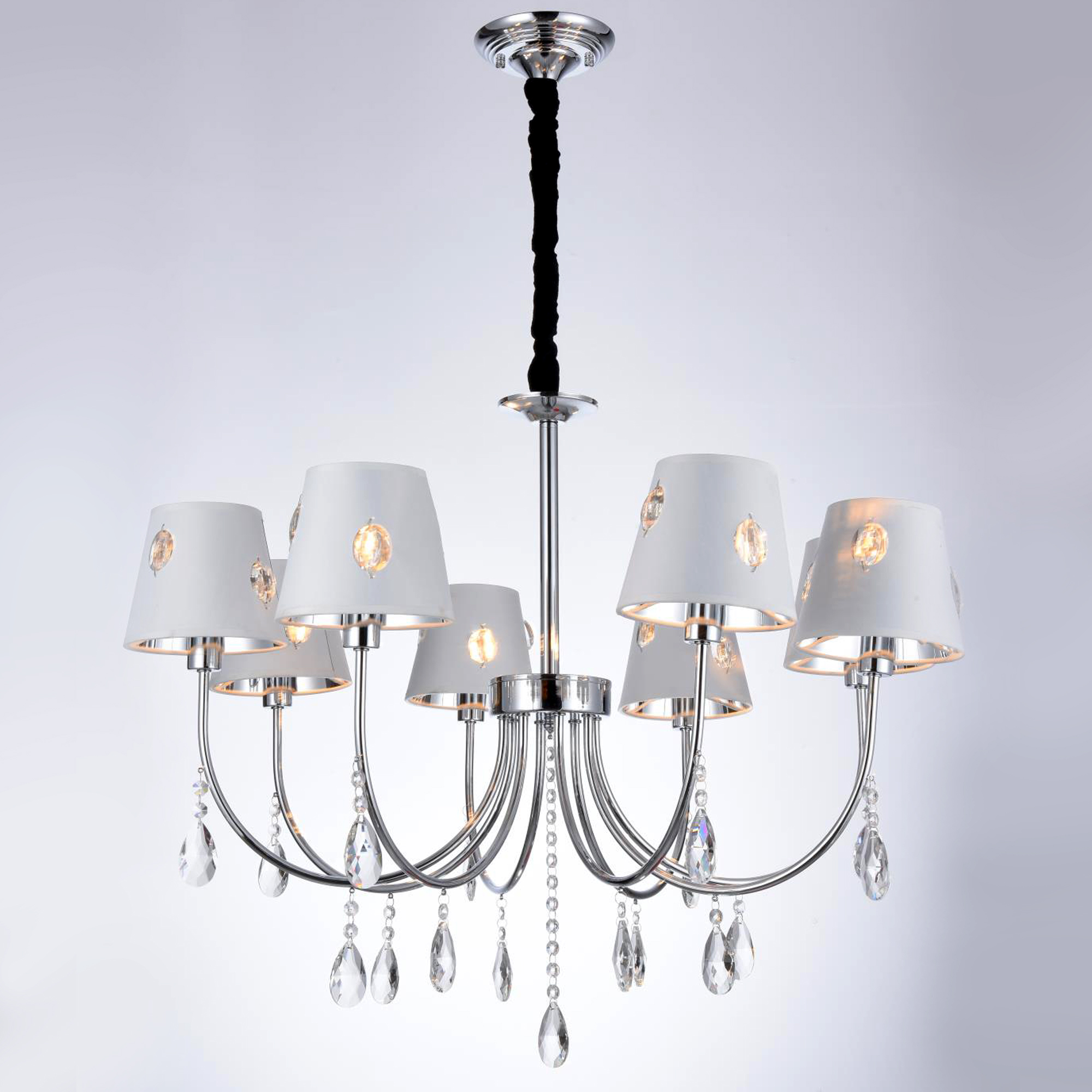 8-Light Modern Pendant Light with White Shades, 36cm Chromium Color Chandelier for Dining Room, Classic Pendant Ceiling Light Fixture w/ E14 Base Lamp for Living Room Hallway Bedroom Height Adjustable 1205/8-ELSEWEDY