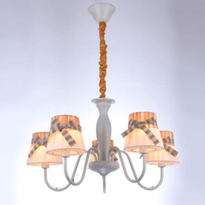 Elsewedy Fabric Pendant Light, Large Modern Hanging Ceiling Chandelier Fixture with Fabric Shade, Ideal for Dining Room, Living Room, Bedroom, and Kitchen White Color 1209/5-ELSEWEDY 