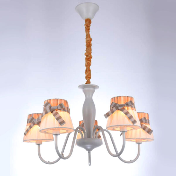 Elsewedy Fabric Pendant Light, Large Modern Hanging Ceiling Chandelier Fixture with Fabric Shade, Ideal for Dining Room, Living Room, Bedroom, and Kitchen White Color 1209/5-ELSEWEDY 