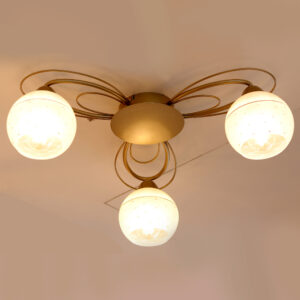 Elsewedy 3-Lights Semi Flush Mount Ceiling Light Fixture Gold Light Fixture Bend Modeling with Milk Glass Globe for Bedroom, Living Room, Dinning Room Foyer Hallway 1213/3-ELSEWEDY