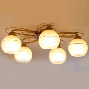 Elsewedy 5-Lights Semi Flush Mount Ceiling Light Fixture Gold Light Fixture Bend Modeling with Milk Glass Globe for Bedroom, Living Room, Dinning Room Foyer Hallway 1213/5-ELSEWEDY