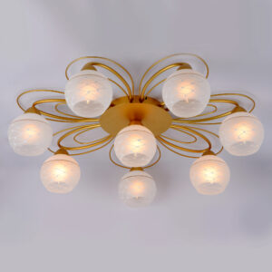 Elsewedy 8-Lights Semi Flush Mount Ceiling Light Fixture Gold Light Fixture Bend Modeling with Milk Glass Globe for Bedroom, Living Room, Dinning Room Foyer Hallway 1213/8-ELSEWEDY