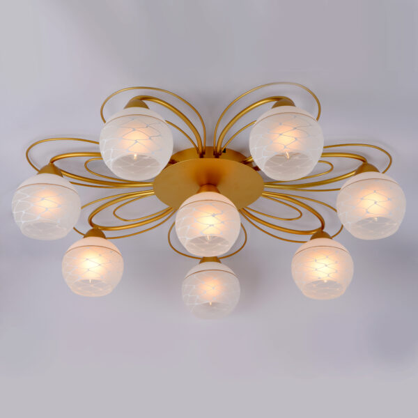 Elsewedy 8-Lights Semi Flush Mount Ceiling Light Fixture Gold Light Fixture Bend Modeling with Milk Glass Globe for Bedroom, Living Room, Dinning Room Foyer Hallway 1213/8-ELSEWEDY