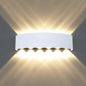 12W Waterproof Modern Wall Light LED Wall Lamp Aluminum LED Wall Sconce Up Down Indoor Outdoor for Bedroom Bathroom Hallway Porch Corridor Hotel Doorway Garden Pathway, White 3000K B2328-L-WH-ELSEWEDY