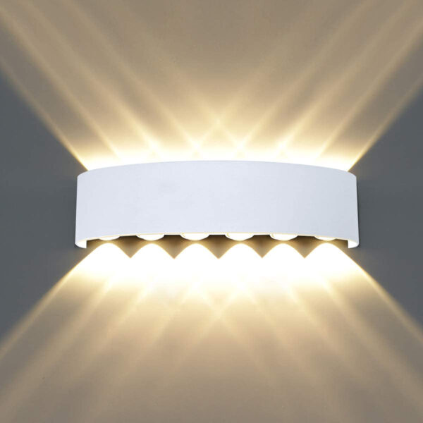 12W Waterproof Modern Wall Light LED Wall Lamp Aluminum LED Wall Sconce Up Down Indoor Outdoor for Bedroom Bathroom Hallway Porch Corridor Hotel Doorway Garden Pathway, White 3000K B2328-L-WH-ELSEWEDY