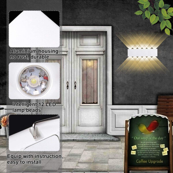 12W Waterproof Modern Wall Light LED Wall Lamp Aluminum LED Wall Sconce Up Down Indoor Outdoor for Bedroom Bathroom Hallway Porch Corridor Hotel Doorway Garden Pathway, White 3000K B2328-L-WH-ELSEWEDY - Image 2