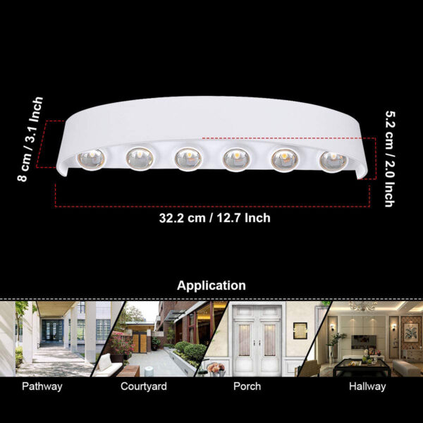 12W Waterproof Modern Wall Light LED Wall Lamp Aluminum LED Wall Sconce Up Down Indoor Outdoor for Bedroom Bathroom Hallway Porch Corridor Hotel Doorway Garden Pathway, White 3000K B2328-L-WH-ELSEWEDY - Image 4