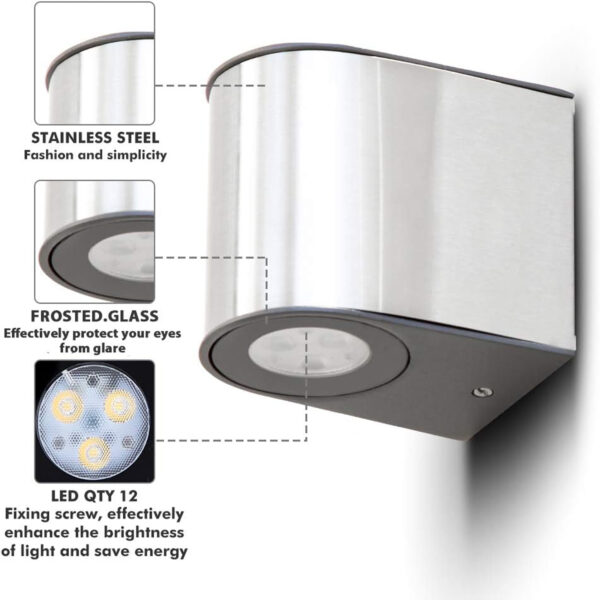 Outside Wall Light Aluminum Up Down Outdoor Wall lamp, 9W Exterior Wall Sconce, IP54 Waterproof Garden Lights for Front Door, Patio, Terrace, Hallway, Garage, Porch EGYLUX 1890S-9W-WW-EGX