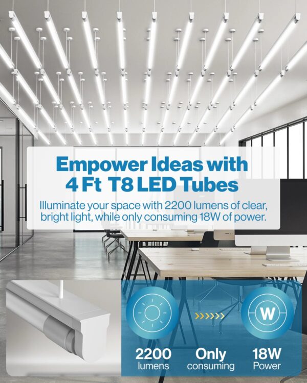 T8 LED Rod 2 Foot, 9 Watt Equivalent, Type A Tube Light, Plug & Play, T8 or T12 LED Fluorescent Replacement, Frosted, 3000K Warm White, 6000K Day White 9W-T8-CANYON - Image 5