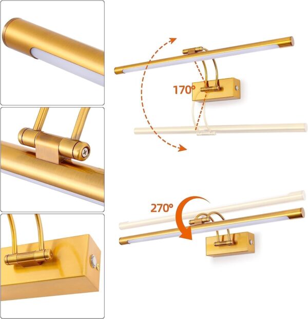 Gold Bathroom Light Fixtures Over Mirror 20W 180° Rotatable Dimmable Vanity Light Bar, Brushed Gold Bathroom Vanity Lights Above Mirror 2006-L-Elsewedy - Image 5
