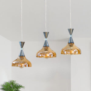 3-Light Pendant Lighting, 3 Pendant Light Fixture for Kitchen Island, Dining Lamp Ceiling Hanging, with Adjustable Cord and Glass Shade for Farmhouse Living Dining Room Bar E27*3 Iron and Glass Amber Color 2058/3-ELSEWEDY