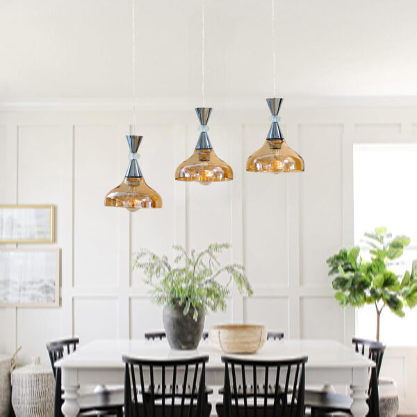 3-Light Pendant Lighting, 3 Pendant Light Fixture for Kitchen Island, Dining Lamp Ceiling Hanging, with Adjustable Cord and Glass Shade for Farmhouse Living Dining Room Bar E27*3 Iron and Glass Amber Color 2058/3-ELSEWEDY - Image 2