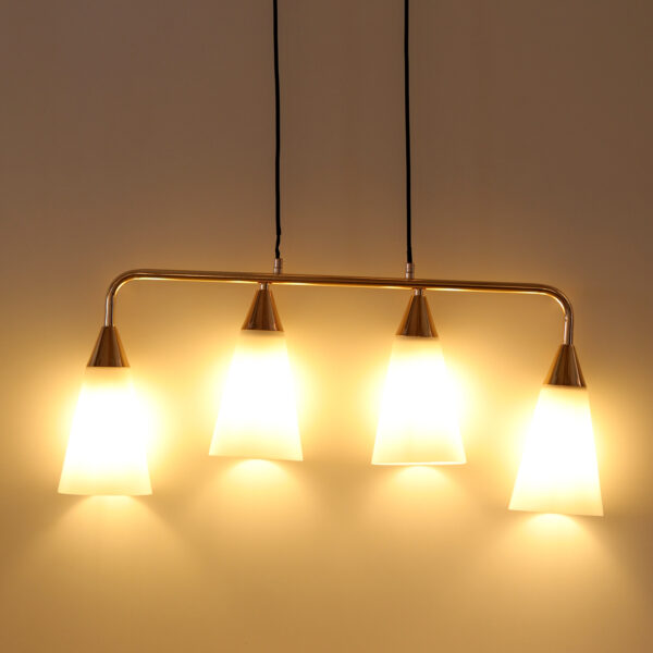 Pendant Light 4-Heads Glass Hanging Lamp Indoor Adjustable Restaurant Iron Chandelier Drop Light Clothing Store Cafe Decoration Ceiling Lighting E27*4 Iron and Glass White/Gold Color 2066/4-ELSEWEDY - Image 5