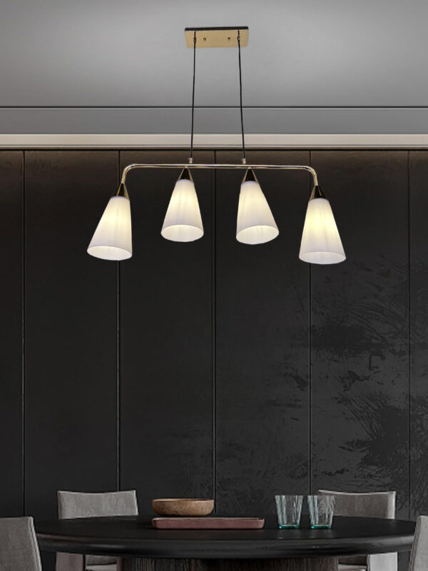 Pendant Light 4-Heads Glass Hanging Lamp Indoor Adjustable Restaurant Iron Chandelier Drop Light Clothing Store Cafe Decoration Ceiling Lighting E27*4 Iron and Glass White/Gold Color 2066/4-ELSEWEDY - Image 4
