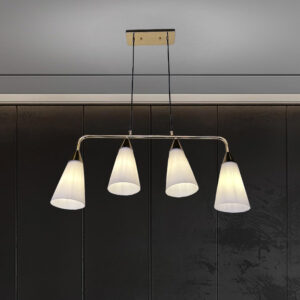 Pendant Light 4-Heads Glass Hanging Lamp Indoor Adjustable Restaurant Iron Chandelier Drop Light Clothing Store Cafe Decoration Ceiling Lighting E27*4 Iron and Glass White/Gold Color 2066/4-ELSEWEDY