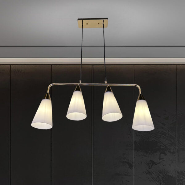 Pendant Light 4-Heads Glass Hanging Lamp Indoor Adjustable Restaurant Iron Chandelier Drop Light Clothing Store Cafe Decoration Ceiling Lighting E27*4 Iron and Glass White/Gold Color 2066/4-ELSEWEDY