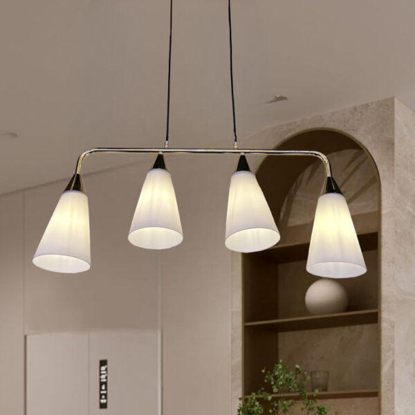 Pendant Light 4-Heads Glass Hanging Lamp Indoor Adjustable Restaurant Iron Chandelier Drop Light Clothing Store Cafe Decoration Ceiling Lighting E27*4 Iron and Glass White/Gold Color 2066/4-ELSEWEDY - Image 2