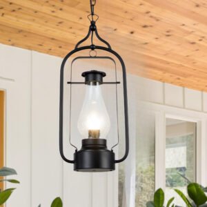 Outdoor E27 Pendant Light, Outdoor Hanging Lights in Black Finish with Bubble Glass Design, Waterproof Exterior Hanging Lantern Outdoor Chandelier for Gazebo, Porch, Patio, Hallway, Entryway 2083-1H-ELSEWEDY