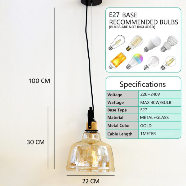 Kitchen Island Pendant Light Fixtures 3000K LED Amber Modern Ceiling Hanging Lighting Amber Glass Shade Nordic Style Adjustable Pendant Lamp for Dining Room Bedroom Hallway 2109/1-ELSEWEDY - Image 5