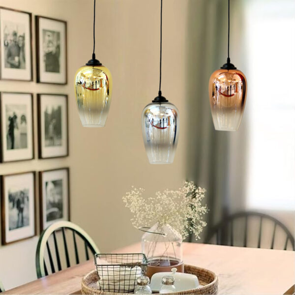 Pendant Lights Kitchen Island Chandelier Globes Glass, 3 Lights Modern Linear Barn Hanging Pendant Lighting for Dining Room, Cluster Ceiling Lighting Fixture for Foyer E27*3 Iron and Glass Chrome Color 2113/3-ELSEWEDY - Image 2