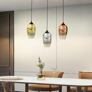 Pendant Lights Kitchen Island Chandelier Globes Glass, 3 Lights Modern Linear Barn Hanging Pendant Lighting for Dining Room, Cluster Ceiling Lighting Fixture for Foyer E27*3 Iron and Glass Chrome Color 2113/3-ELSEWEDY