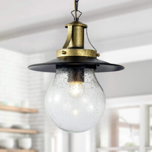 Outdoor E27 Pendant Light, Outdoor Hanging Lights in Yellow Golden Finish with Bubble Glass Design, Waterproof Exterior Hanging Lantern Outdoor Chandelier for Gazebo, Porch, Patio, Hallway, Entryway 2165-1H-ELSEWEDY