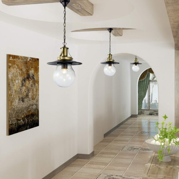 Outdoor E27 Pendant Light, Outdoor Hanging Lights in Yellow Golden Finish with Bubble Glass Design, Waterproof Exterior Hanging Lantern Outdoor Chandelier for Gazebo, Porch, Patio, Hallway, Entryway 2165-1H-ELSEWEDY - Image 3