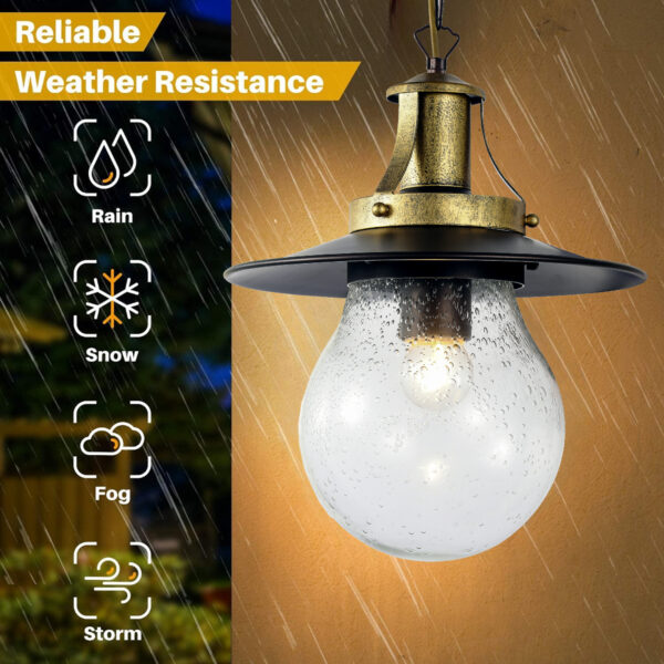 Outdoor E27 Pendant Light, Outdoor Hanging Lights in Yellow Golden Finish with Bubble Glass Design, Waterproof Exterior Hanging Lantern Outdoor Chandelier for Gazebo, Porch, Patio, Hallway, Entryway 2165-1H-ELSEWEDY - Image 2