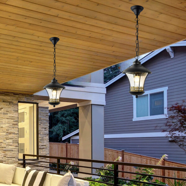 Outdoor E27 Pendant Light, Outdoor Hanging Lights in Black Finish with Bubble Glass Design, Waterproof Exterior Hanging Lantern Outdoor Chandelier for Gazebo, Porch, Patio, Hallway, Entryway 2218-1H-ELSEWEDY - Image 3