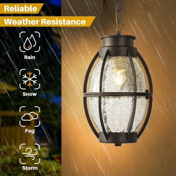 Outdoor E27 Pendant Light, Outdoor Hanging Lights in Rustic Bronze Finish with Crack Glass Design, Waterproof Exterior Hanging Lantern Outdoor Chandelier for Gazebo, Porch, Patio, Hallway, Entryway 2229-1H-ELSEWEDY - Image 2
