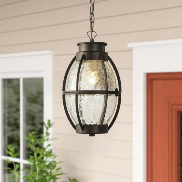 Outdoor E27 Pendant Light, Outdoor Hanging Lights in Rustic Bronze Finish with Crack Glass Design, Waterproof Exterior Hanging Lantern Outdoor Chandelier for Gazebo, Porch, Patio, Hallway, Entryway 2229-1H-ELSEWEDY - Image 3