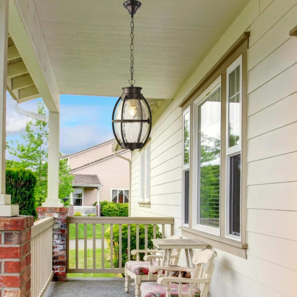 Outdoor E27 Pendant Light, Outdoor Hanging Lights in Rustic Bronze Finish with Crack Glass Design, Waterproof Exterior Hanging Lantern Outdoor Chandelier for Gazebo, Porch, Patio, Hallway, Entryway 2229-1H-ELSEWEDY - Image 4