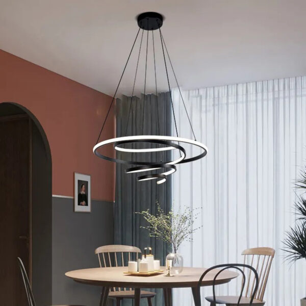 Modern LED Chandelier Black LED Pendant Light for Dining Room Light Fixture Over Table Modern Kitchen Island Lighting High Ceiling with Remote for Living Room 23004-D01A-BK-ELSEWEDY - Image 2