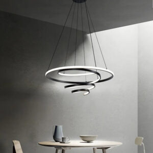 Modern LED Chandelier Black LED Pendant Light for Dining Room Light Fixture Over Table Modern Kitchen Island Lighting High Ceiling with Remote for Living Room 23004-D01A-BK-ELSEWEDY