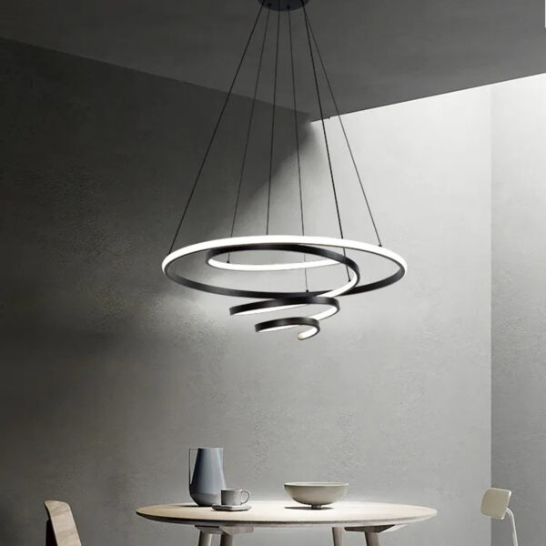 Modern LED Chandelier Black LED Pendant Light for Dining Room Light Fixture Over Table Modern Kitchen Island Lighting High Ceiling with Remote for Living Room 23004-D01A-BK-ELSEWEDY