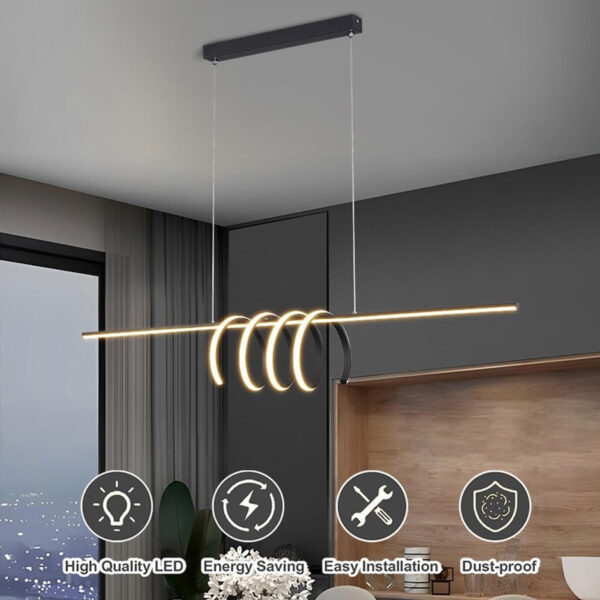 Hanging Lamp , Nordic Metal Strip Pendant Light Modern Home Dining Table Chandelier LED Tricolor Dimmable Ceiling Hanging Lamp Simplicity Office Cafe Decor Suspended Light Fixture - Image 2