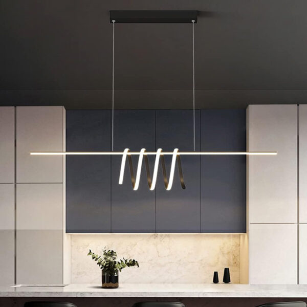 Hanging Lamp , Nordic Metal Strip Pendant Light Modern Home Dining Table Chandelier LED Tricolor Dimmable Ceiling Hanging Lamp Simplicity Office Cafe Decor Suspended Light Fixture - Image 5