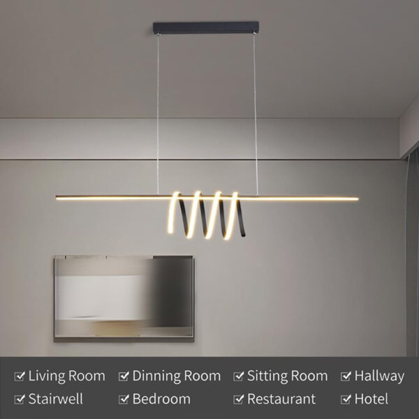 Hanging Lamp , Nordic Metal Strip Pendant Light Modern Home Dining Table Chandelier LED Tricolor Dimmable Ceiling Hanging Lamp Simplicity Office Cafe Decor Suspended Light Fixture - Image 9