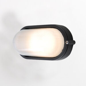 Waterproof Grid Oval Round Bulkhead Ceiling LED Light Flush Mount for Wall or Ceiling Nautical Black Lamp E27 Light IP54 Egylux 3022B-EGX
