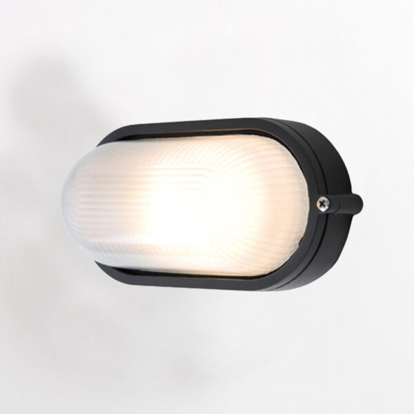 Waterproof Grid Oval Round Bulkhead Ceiling LED Light Flush Mount for Wall or Ceiling Nautical Black Lamp E27 Light IP54 Egylux 3022B-EGX