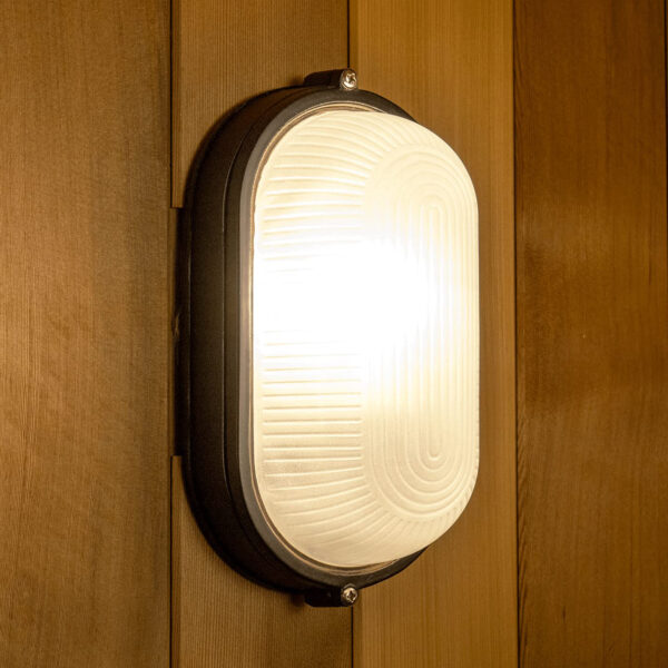 Waterproof Grid Oval Round Bulkhead Ceiling LED Light Flush Mount for Wall or Ceiling Nautical Black Lamp E27 Light IP54 Egylux 3022B-EGX - Image 3