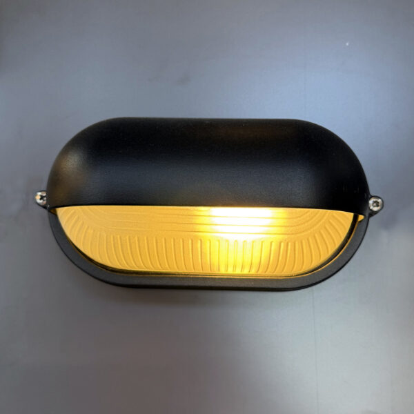 Oval Eyelid Bulkhead Black Wall Ceiling Light Weatherproof Indoor Outdoor Garden Patio Porch Drive Way Balcony Door Garage E27 Light IP44 Egylux 3023B-EGX - Image 2