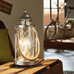 Industrial Table Lamp, Fully Modern Night stand Lamp, Glass Shade Bedside Desk Lamp for Bedroom Living Room Office, 6W 3000K LED Bulb Included 1XE27 SILVER 14cm BRADFORD 49284-EGLO