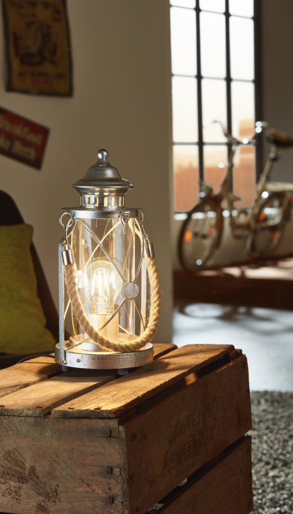 Industrial Table Lamp, Fully Modern Night stand Lamp, Glass Shade Bedside Desk Lamp for Bedroom Living Room Office, 6W 3000K LED Bulb Included 1XE27 SILVER 14cm BRADFORD 49284-EGLO