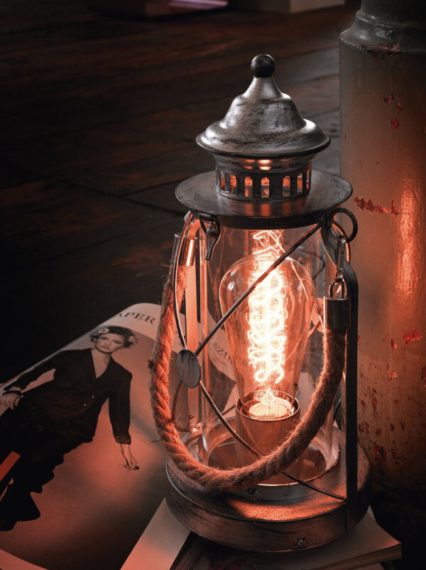 Industrial Table Lamp, Fully Modern Night stand Lamp, Glass Shade Bedside Desk Lamp for Bedroom Living Room Office, 6W 3000K LED Bulb Included 1XE27 SILVER 14cm BRADFORD 49284-EGLO - Image 2