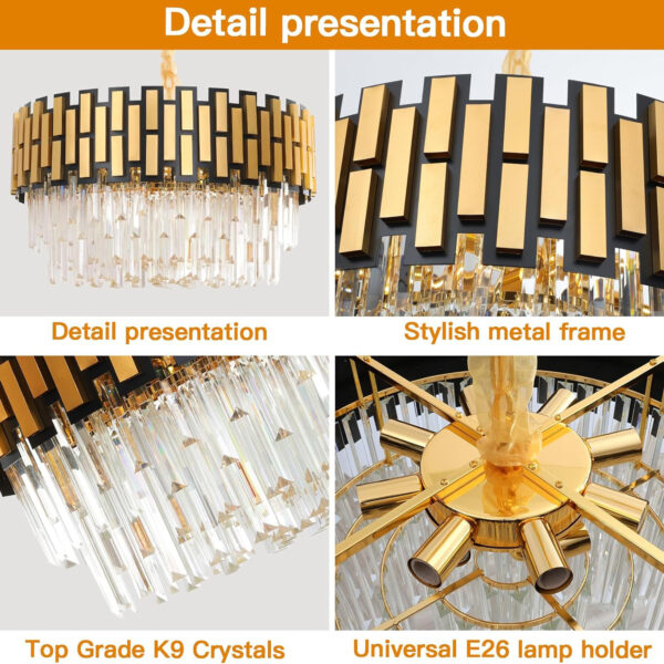Chandeliers Modern Crystal Chandeliers, Round Gold Crystal Chandelier, Contemporary Luxury Pendant Ceiling Lighting Fixture for Dining Living Room Kitchen Island Bedroom Foyer Hallway (60 * 39cm) - Image 5