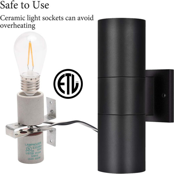 Outdoor Wall Lights,Bling Patio Exterior Wall Light Fixture, Stainless Steel IP65 Wall Mount Cylinder Design, Up Down Light Fixture for Porch, Backyard and Front Door 6033B-E27-M-EGX - Image 5